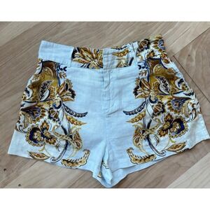 Joie Womens Linen Blue Paisley Floral High Waisted Shorts Resort Bohemian M